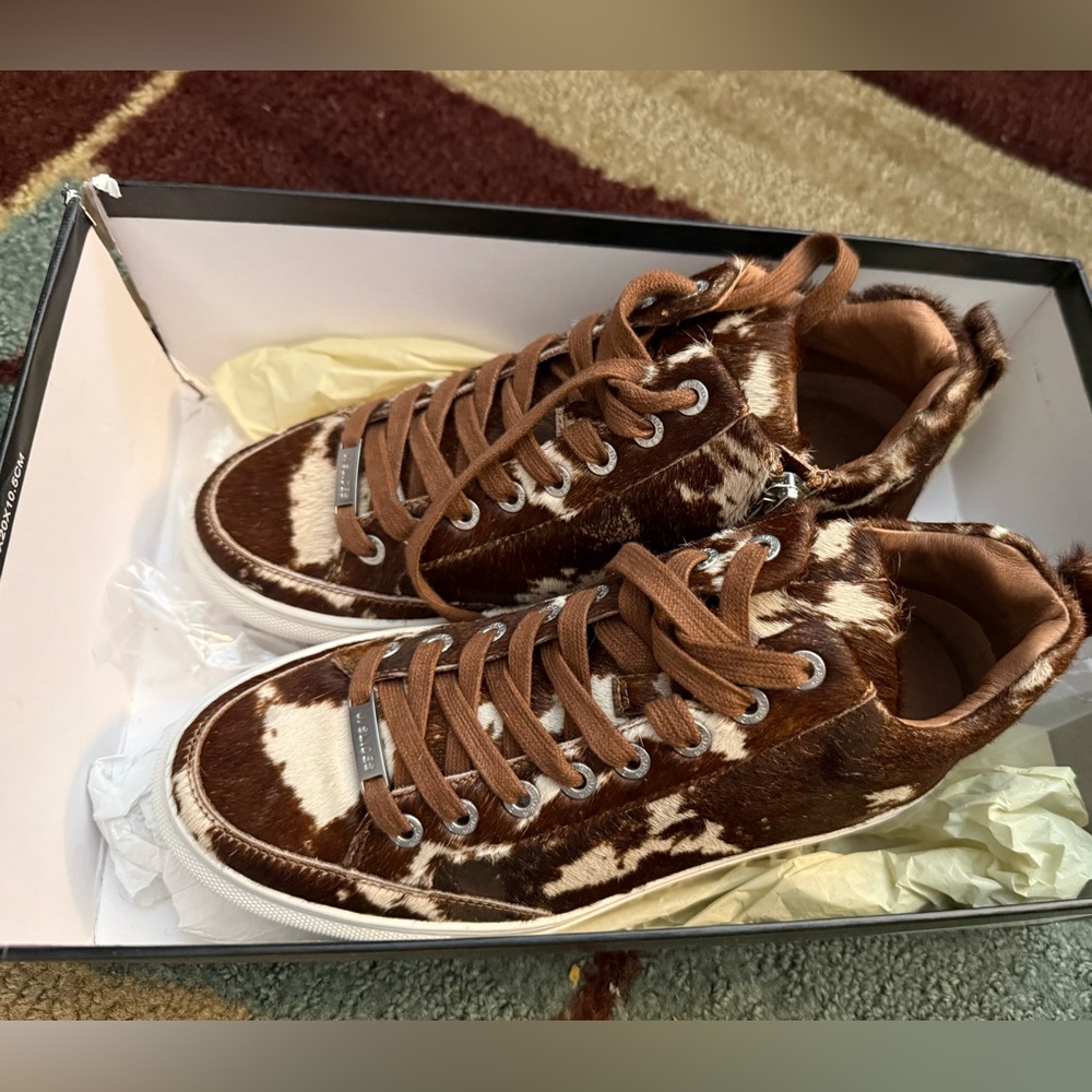 NEW with box J SLIDES NYC BROWN PONY LEATHER COWHIDE SNEAKERS WOMANS Size 6